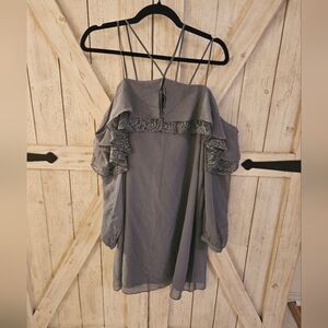Large Blue gray dress lace detail homecoming prom party office wear